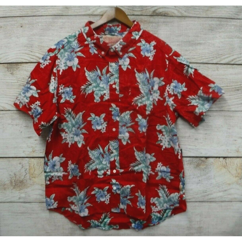 Brooklyn Cloth Shirt Mens 2XL Red Tropical Floral Print Button Front Shirt New